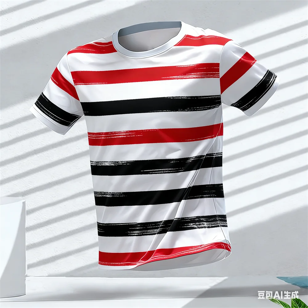 Men Sports Short Sleeve T-Shirt Quick Dry High Elastic Orange Red Lightning Geometric Print Breathable Slim Training Top
