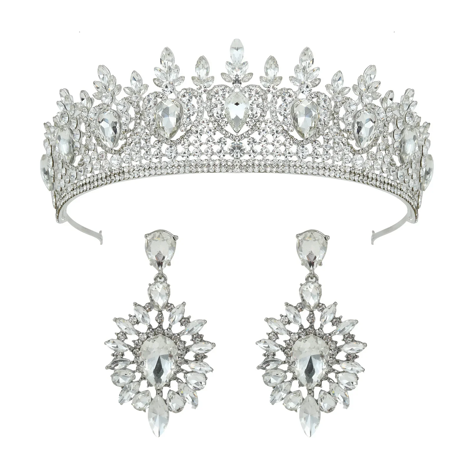 

Crystal Bridal Crown Tiaras For Wedding Headdress Luxury Queen Princess Tiaras Crowns With Earring Set Pageant Bride Headpiece