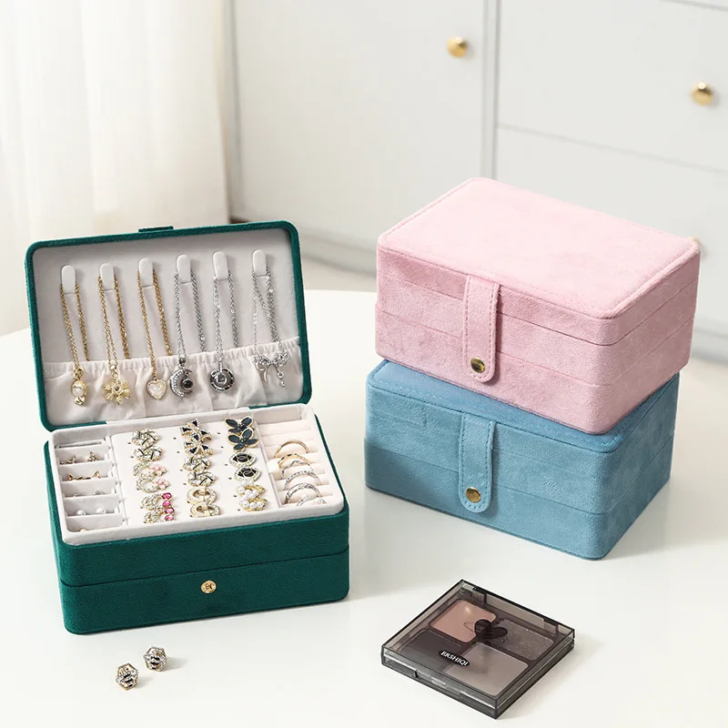 

Double Layer Velvet Jewelry Organizer Box for Necklaces Rings Earrings Multi Compartment Storage Case with Soft Fabric Lining