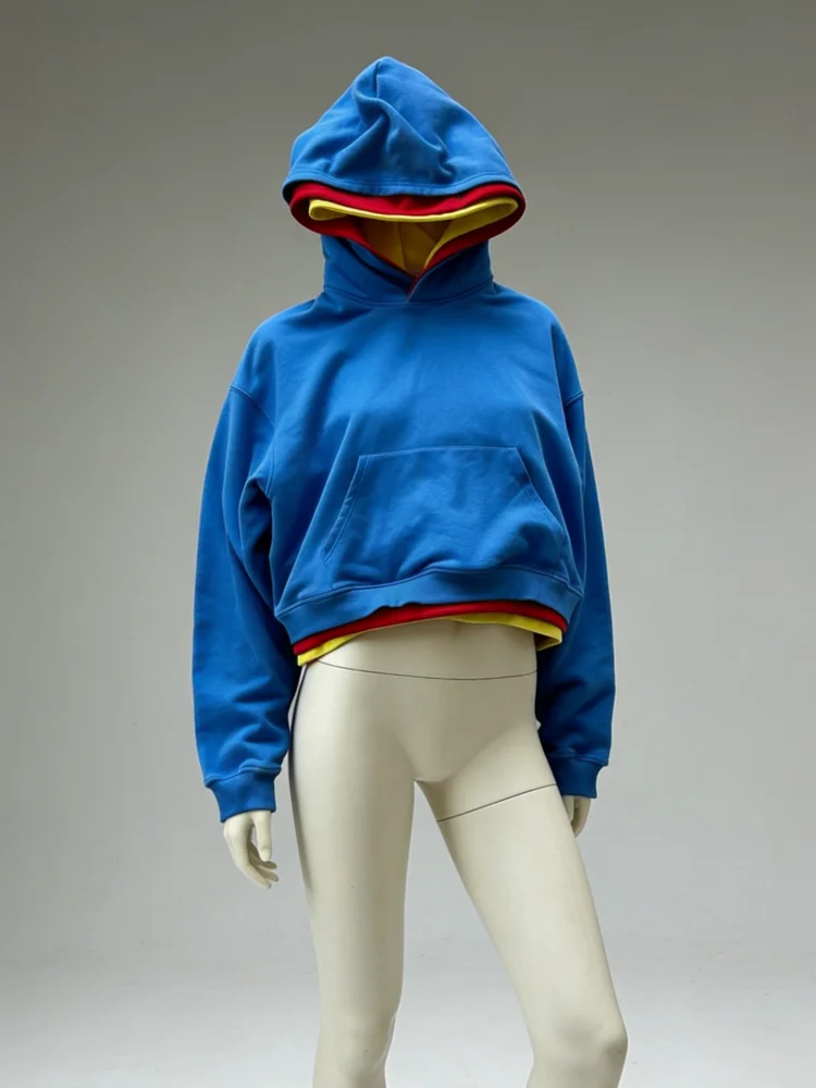 

Женская укороченная толстовка Y2K E-Girl синего цвета с цветовыми блоками, оверсайз, 2026