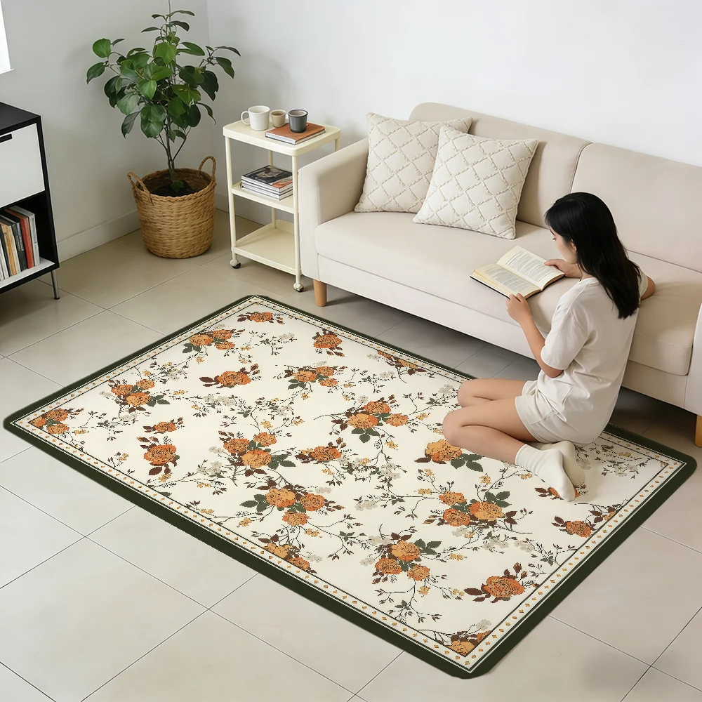 Retro style vintage floral leaves hogar Bedside Rug Kitchen Bath Floor Mat Hallway Balcony Carpet Entrance Doormat Decor Home