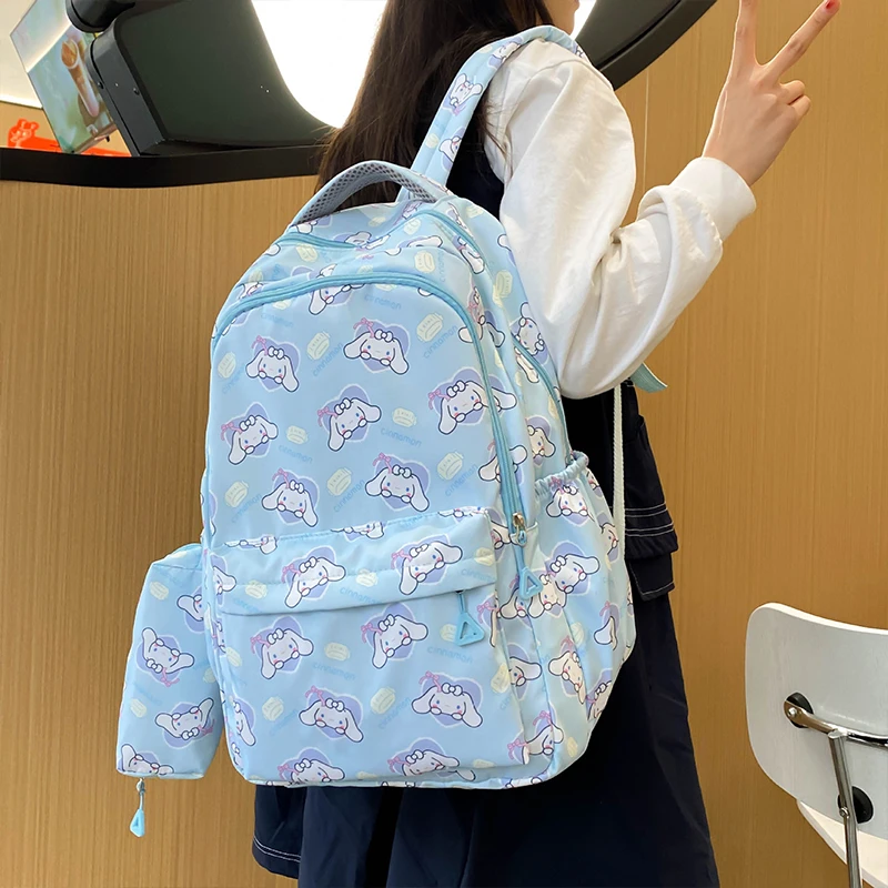 Sanrio Cinnamoroll Printing Backpack, Kuromi Hello Kitty Anime Preppy Schoolbag, Kawaii Nylon Travel Knapsack With Pencil bag