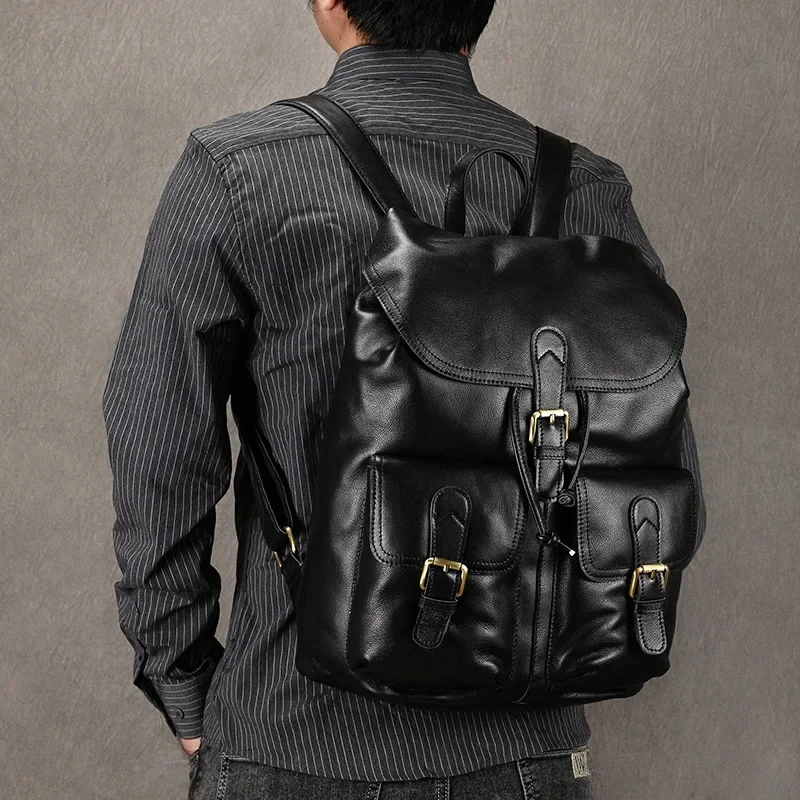 

Crazy Horse Leather Business Computer Backpack Men Women Travel Bag Leather Men's Backpack Anti Theft Designer Male Female Bag