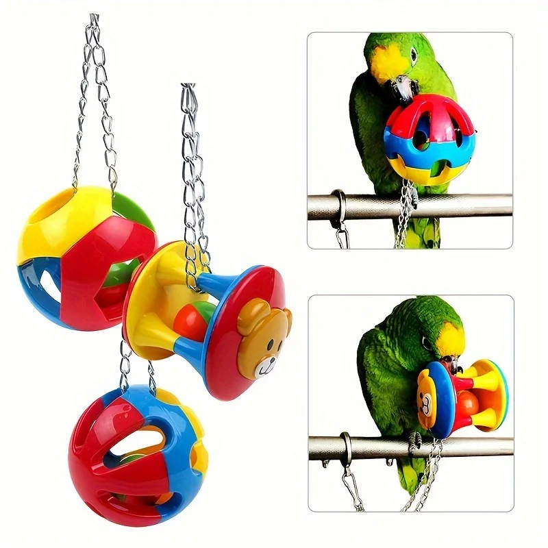 Interactive Parrot Chewing Toy Reduces Stress and Boredom with Durable Ball Design and Swinging Cage Hanging Feature