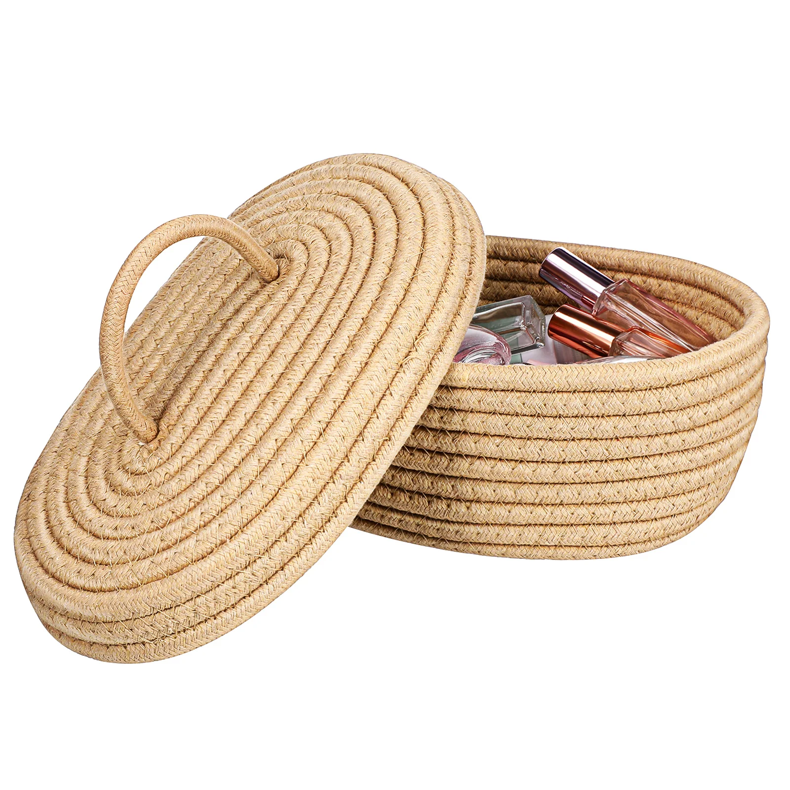 

Handmade Cotton Rope Storage Basket Small Woven Organizer For Cosmetics Toiletries Accessories Travel Lightweight Clear Makeup