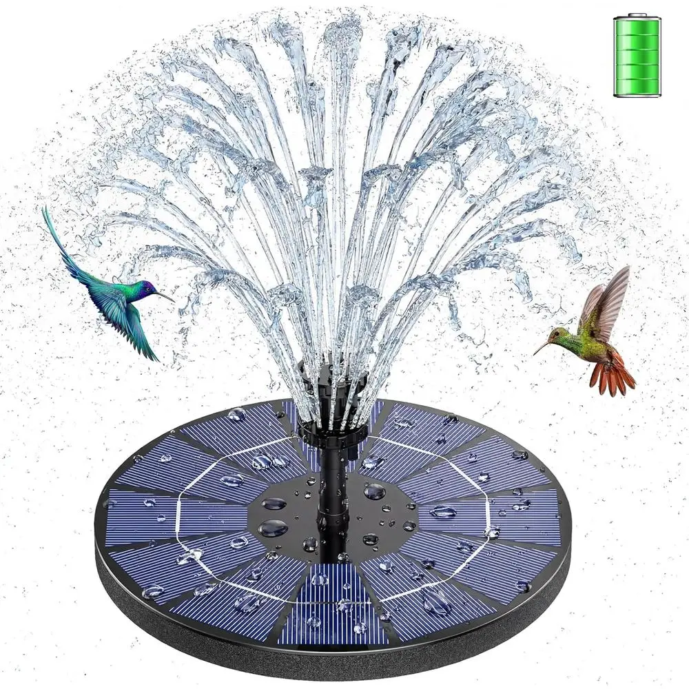 

3.5W Mountain Pump with 1500mAh Battery, Bird Bath Fountain with 6 Nozzles, Suitable for Fish Tank, Pond, Pool, Garden and Outdo