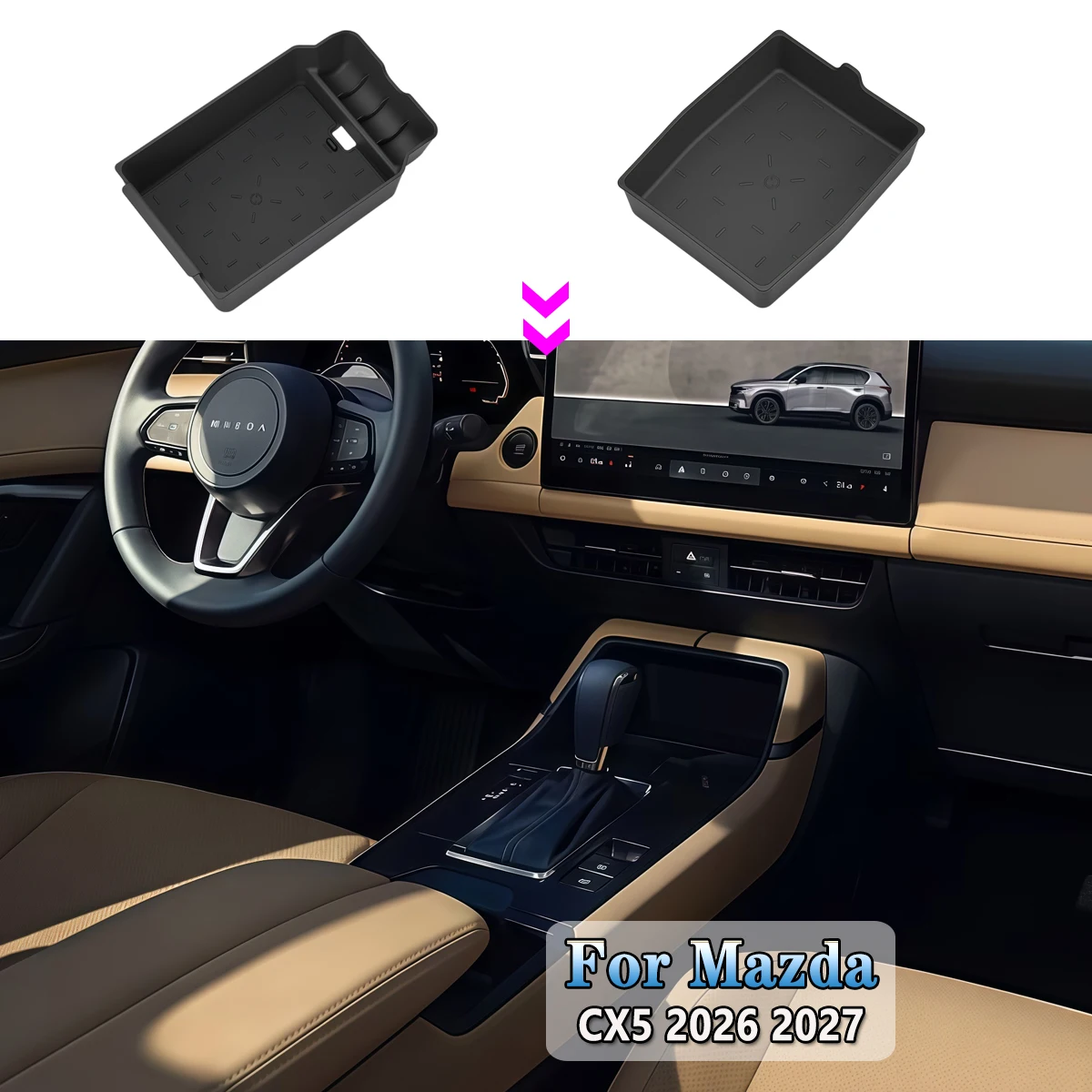 For Mazda CX5 CX-5 2026 2027 Car Center Console Organizer Armrest Storage Box Lower Tray Storage Box Car Tidying Accessories