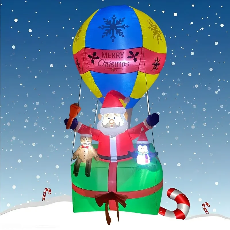 Inflatable Toy Hot Air Balloon Santa Christmas Inflatable Model Luminous Inflatable Model Christmas Atmosphere Decoration Model