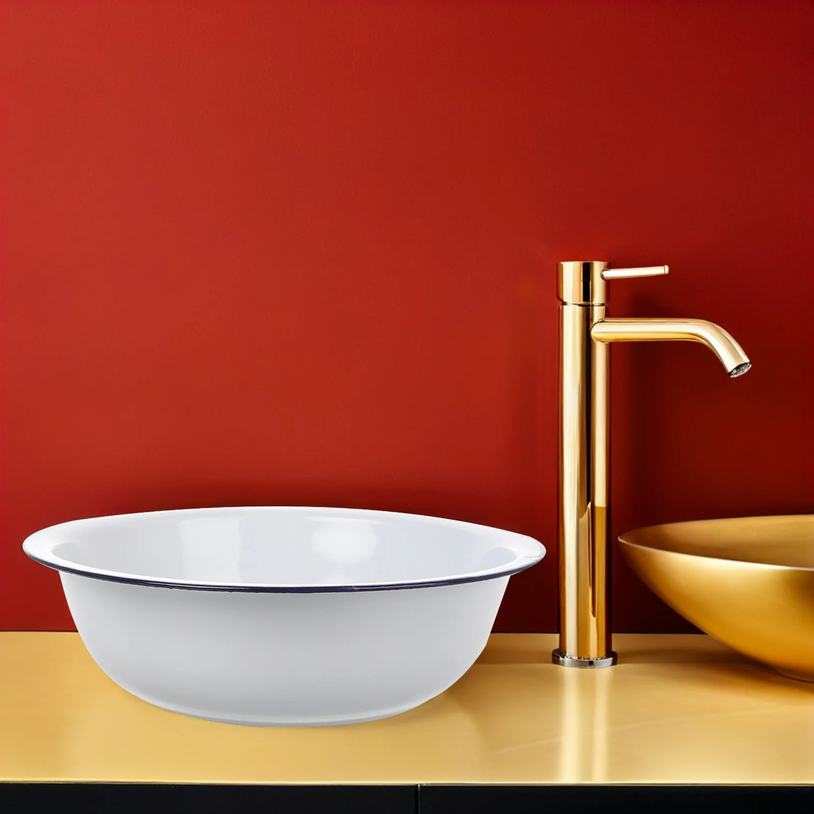 

2pcs Large White Enamel Basin Heavy Duty Kitchen Washing Bowl For Vegetable Salad Mixing Dough Serving Rice Soup Baking Cooking