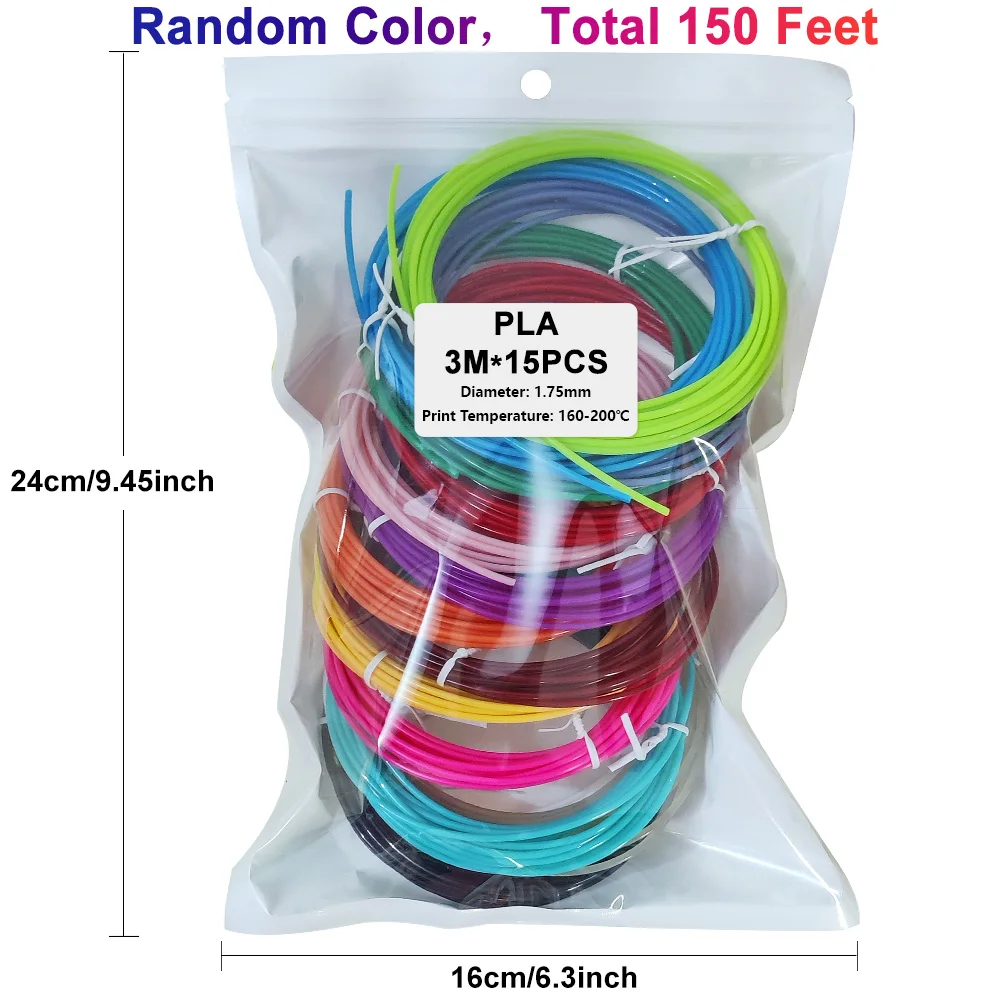 32 kleuren 3D-penfilament 1,75 mm PLA, elke kleur 10 voet (3 m), totaal 320 voet (96 m) 3D-penfilamentvullingen, willekeurige kleur