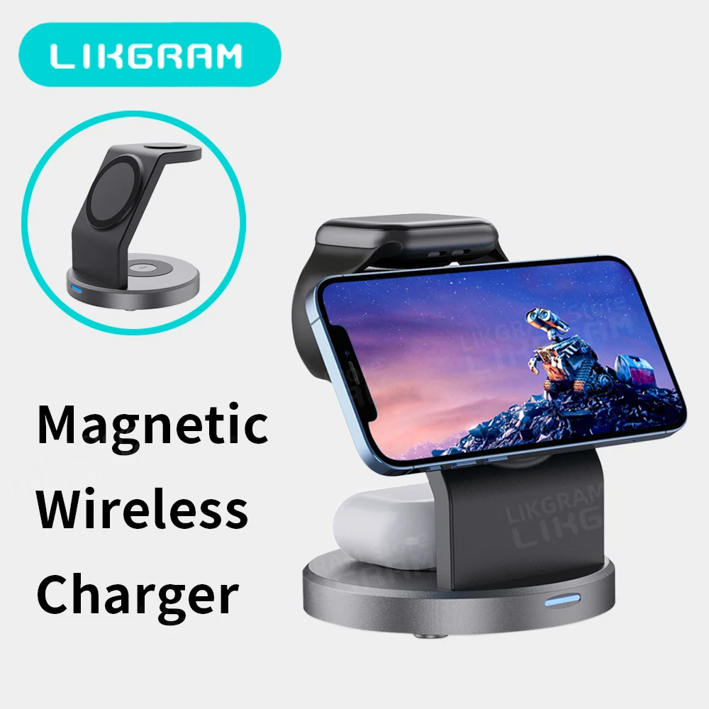 

Подставка для беспроводного зарядного устройства 3 в 1 для MagSafe iPhone 12-17, Apple Watch AirPods 3-4 (не для Airpods 2) W11