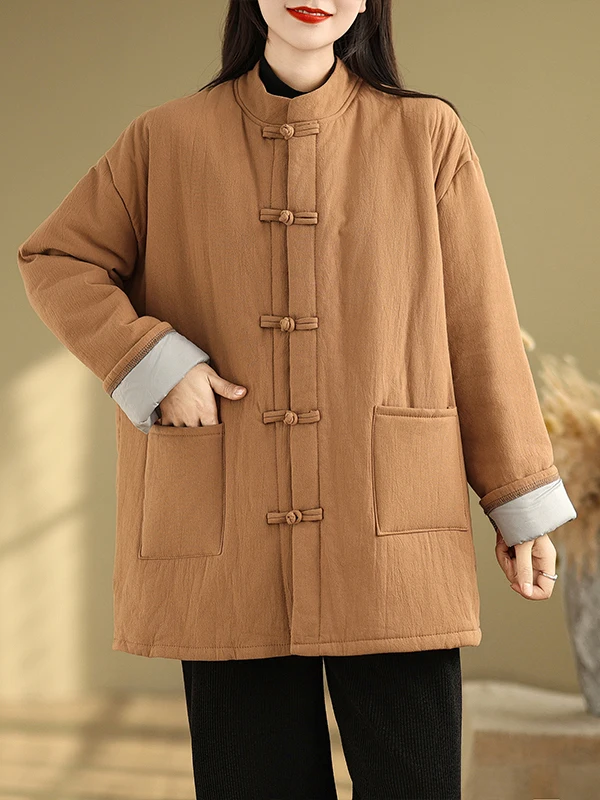 2025 Winter New Thiened Cotton Padded Chinese Sle Ethnic Loose Fit Warm Top Outerwear Coat Retro Long Sve Stand Collar