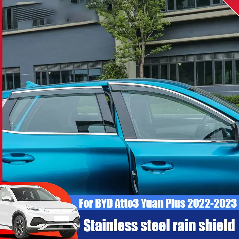 For BYD Atto3 Yuan Plus 2022 2023 Stainless steel rain shield window rain eyebrow rain shield decorative accessories