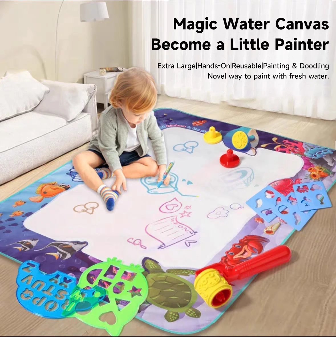 Kids Coolplay Magic Water Drawing Mat Coloring Doodle With Reusable Magic Pens Montessori Painting Educational Toys Kids Gifts