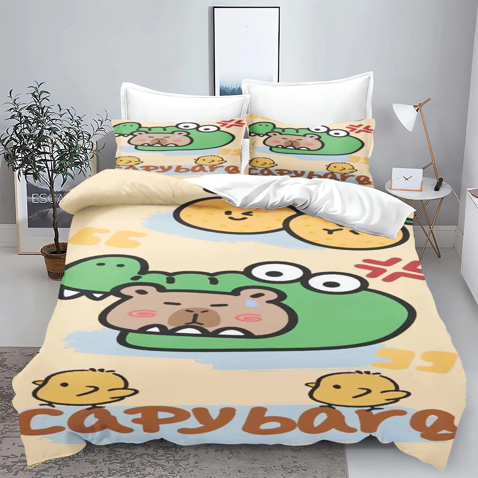 New Cute Animal Capibara Printed Bedding Set Boys Girls Twin Queen King Size Duvet Cover Pillowcase Bed boys Adult Birthday Gifs