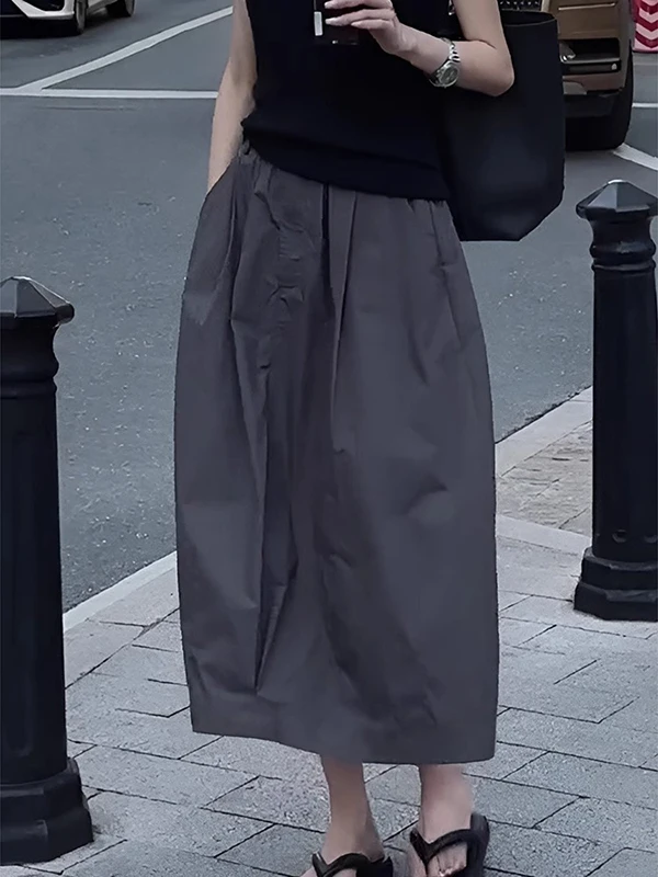 

ay High Waist A-Line Midi Skirt Women's Summer Casual Slimming Workwear Sle Versatile Faionable Mid-Length Skirt