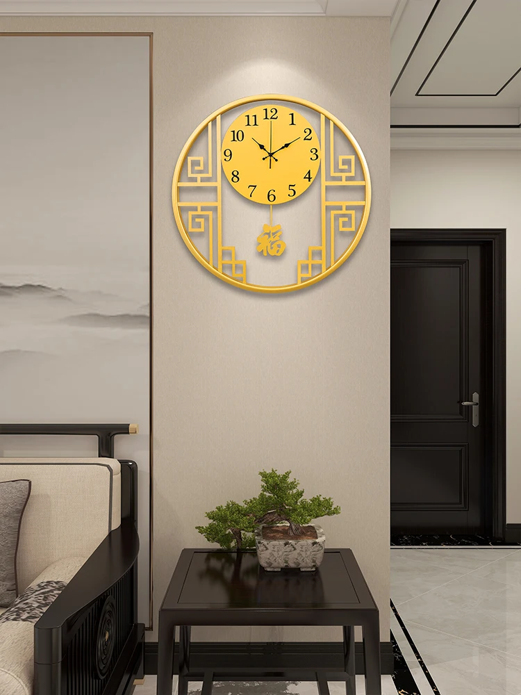 

New Chinese-style Wall Clock Living Room Wall Modern Wall-mounted Clock Light Luxury Home Creative Decoration Chinese Wind Clock