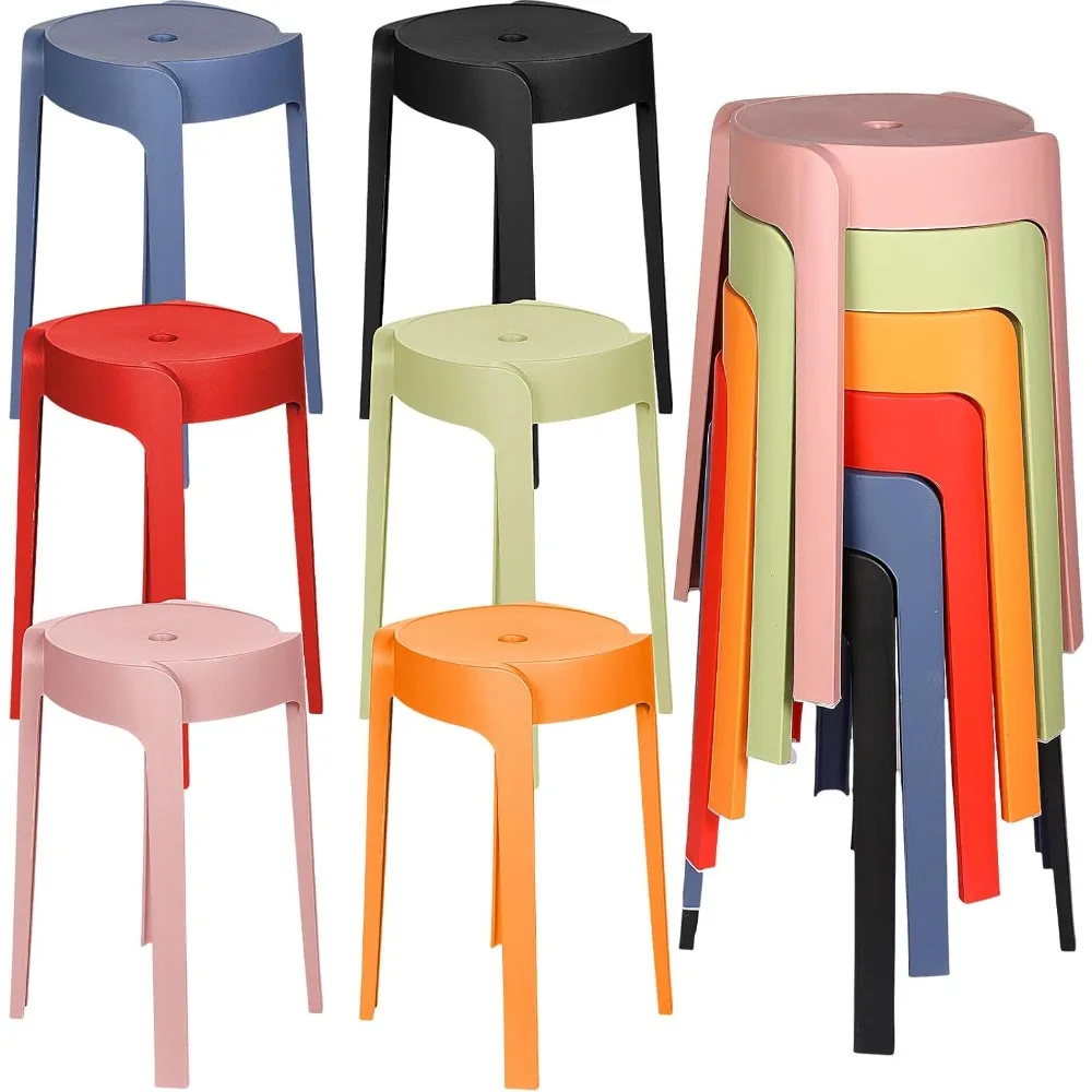 Rodada colorido Backless fezes de plástico empilháveis, portátil Stack assentamento, Bar Stool, Assentos, 6 Pack, 18 Polegada Altura