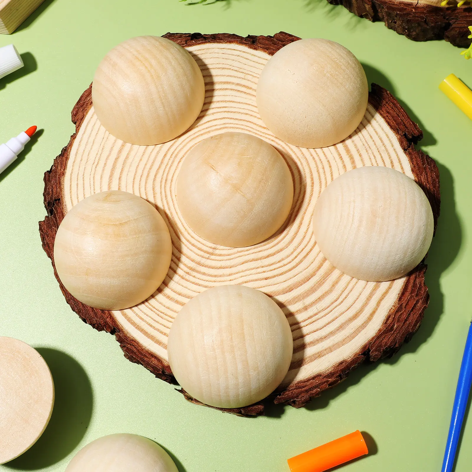 

40Pcs Unfinished Half Wooden Beads Round Craft Balls No Hole Wooden Spheres for Painting Writing Decorating Creative DIY