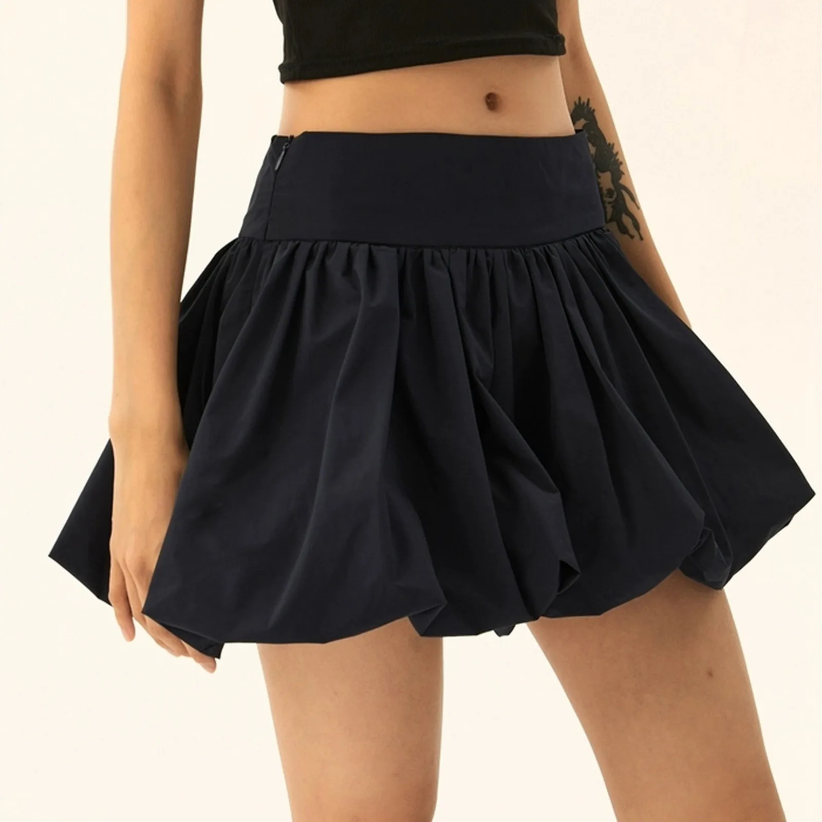 

Summer Chic Design Solid Color Flared Skirts Elegant Flower Bud Puff Skirts For Women High Waist Solid Color Half Body Skirt