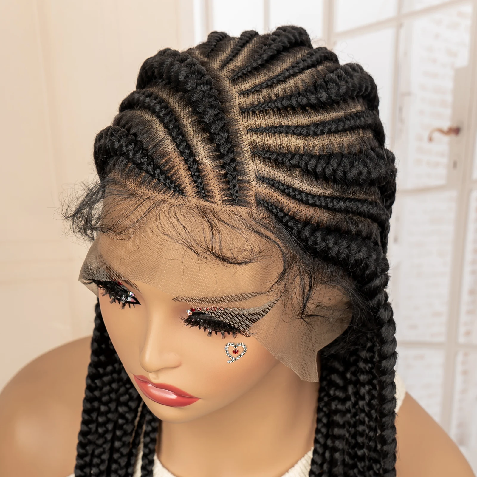 الاصطناعية كامل الدانتيل كورنو صندوق شعر مستعار مضفر 34 بوصة الدانتيل أمامي الكروشيه آلهة الضفائر شعر مستعار للنساء السود الأفريقيات