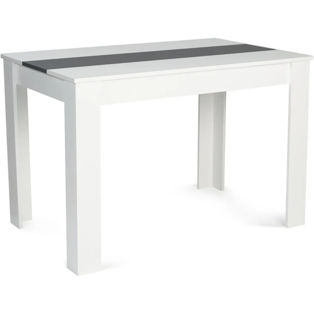 Mesa de comedor rectangular para 6 personas, 110 cm, color blanco y gris