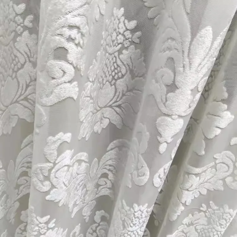 Custom  Size European Style Cut Velvet Jacquard Transparent Window Veil Curtains for Living Dining Room Bedroom Elegant Lace