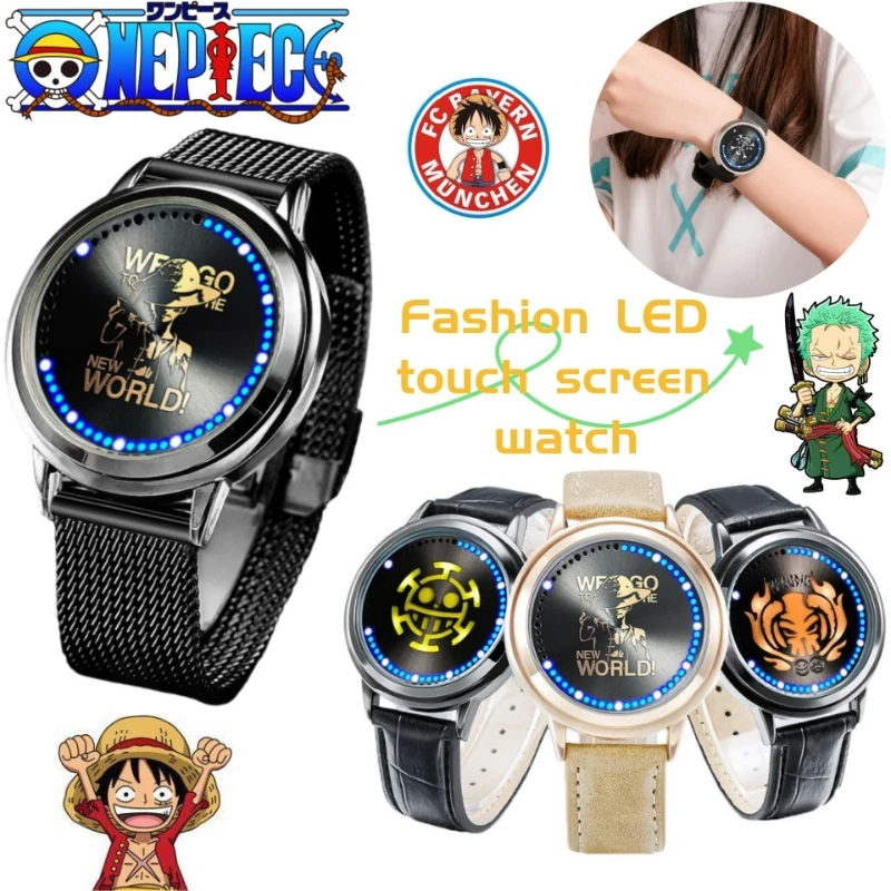 

Цельные аниме-товары с героями мультфильмов Луффи Зоро, модные креативные светодиодные водонепроницаемые светящиеся часы с сенсорным экраном для мужчин и женщин