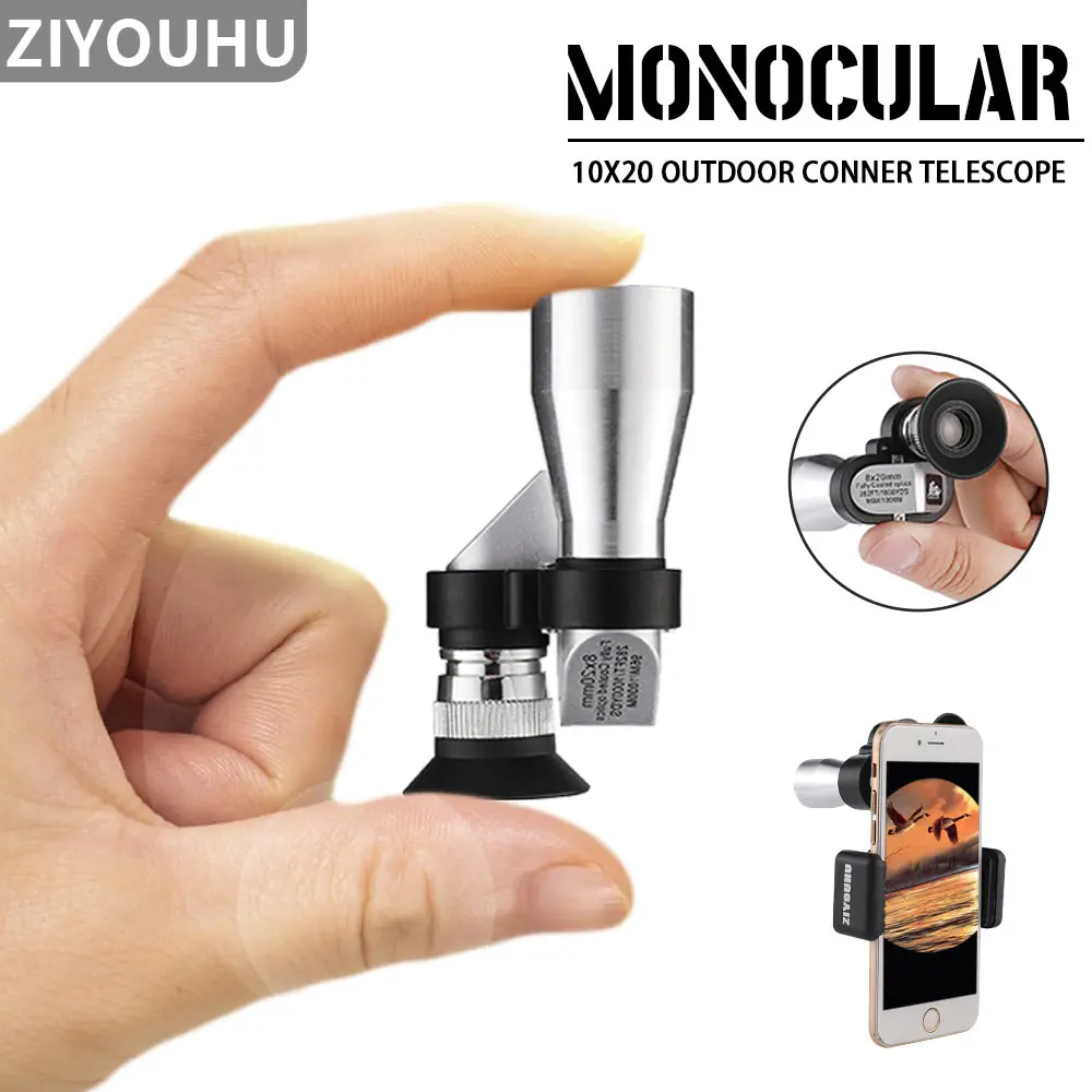 

Pocket Super Mini Portable Monocular 10x20 Corner View Telescope Phone Holder Connect Take Photo Video for Hiking Camping Fun