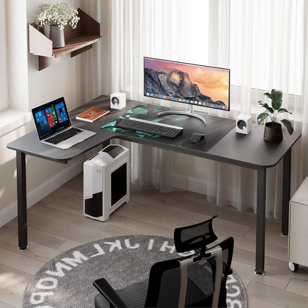 

L Shaped Gaming Desk, 61 Inch Corner Computer Desk, Modern Office Study Writing Desk, Home Gaming Table with Mouse Pad & Cable