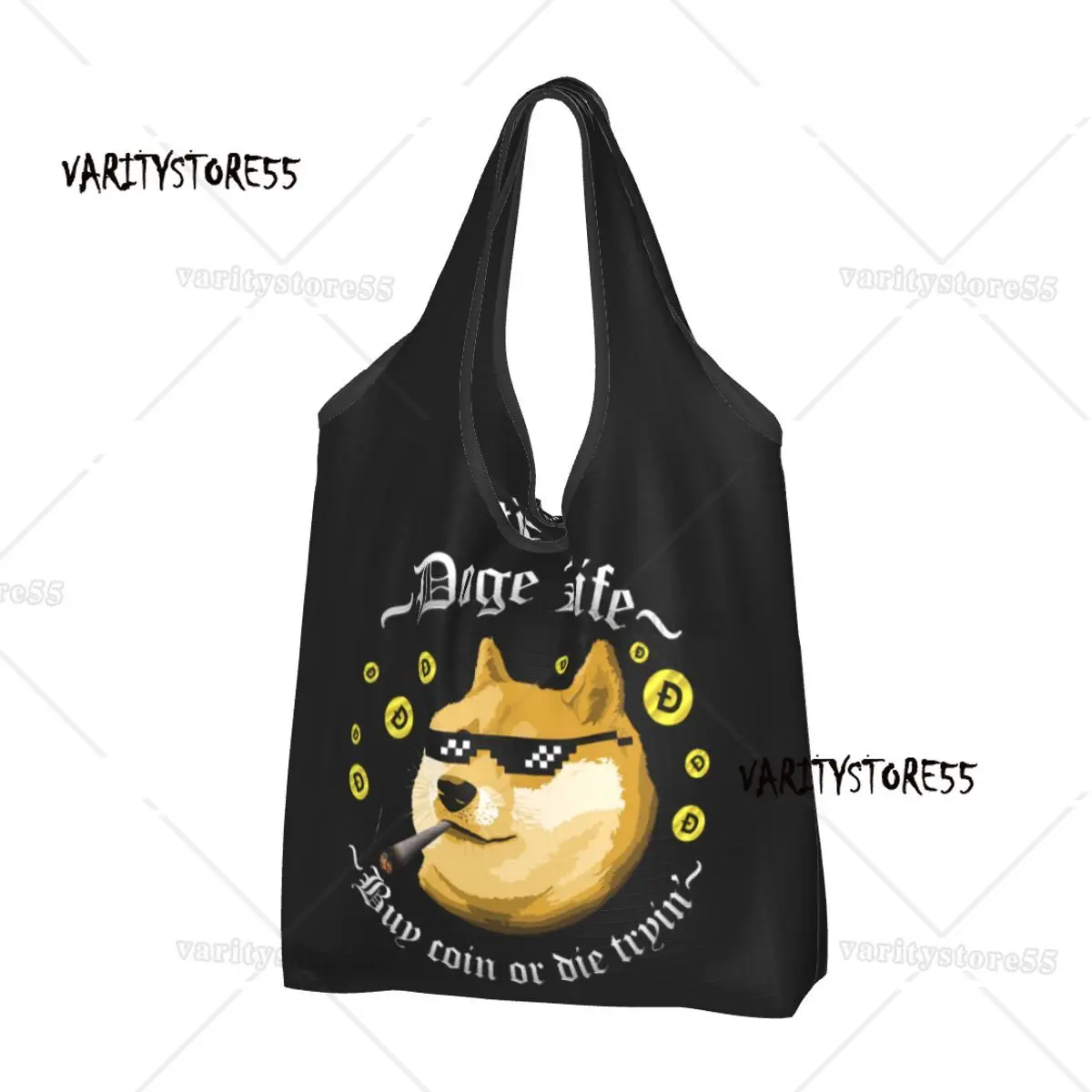 Doge Life Dogecoin Grocery Bags Durable Foldable Duty Bitcoin Crypto Cryptocurrency Ethereum Btc Blockchain Shopping Tote Bag