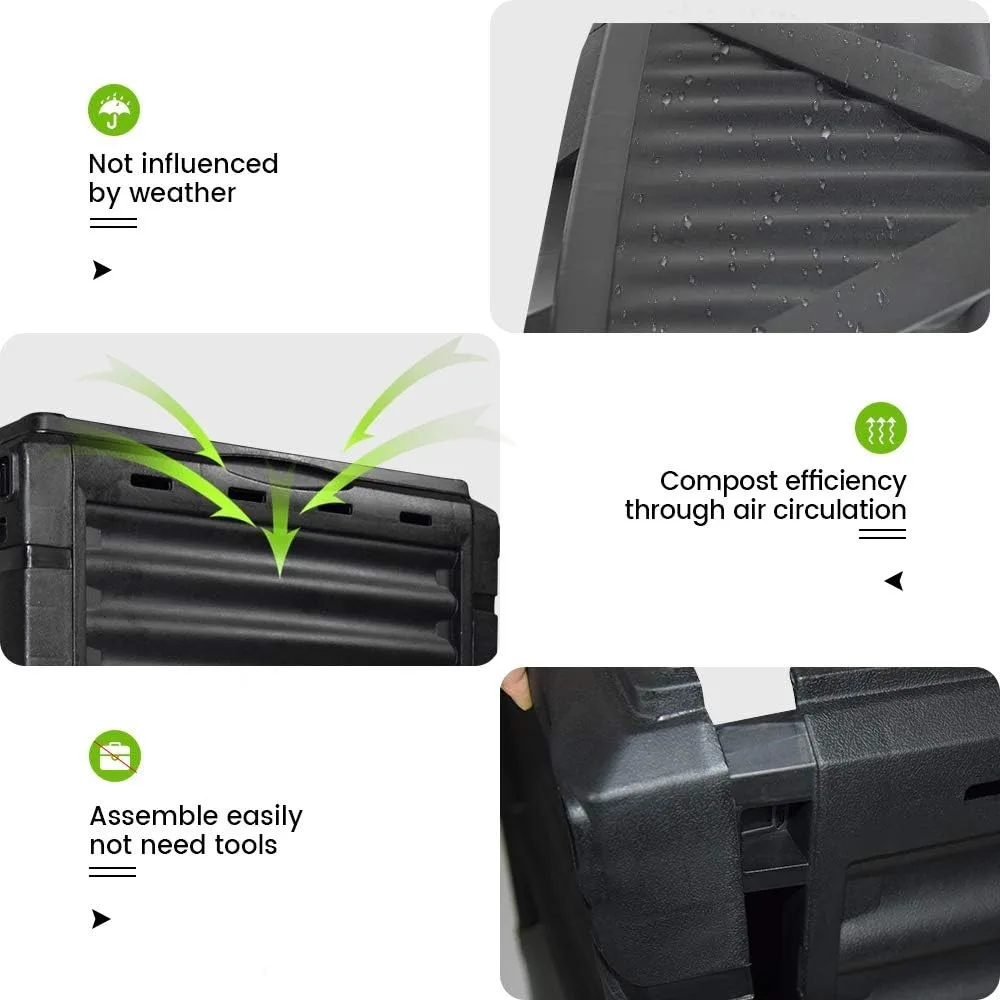 سلة سماد خالية من مادة BPA سعة 80 جالونًا، سهلة التجميع، سعة كبيرة لإنشاء التربة السريعة (أسود) #3