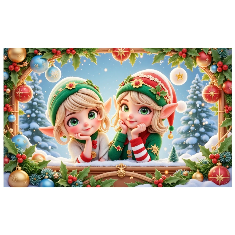 Banner natalizio Decorazioni di agrifoglio Banner da elfo Banner natalizio festivo per la festa di Natale Servizio fotografico natalizio Celebrazione natalizia