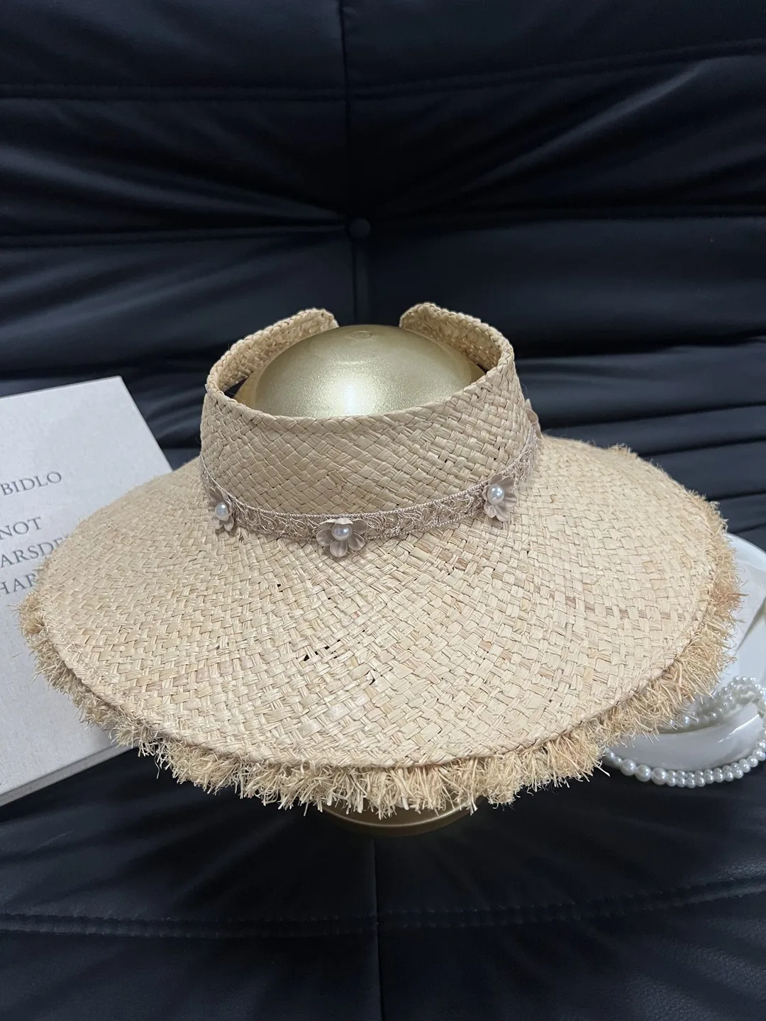 

Empty top pearl straw hat women's summer sunshade sunscreen cap