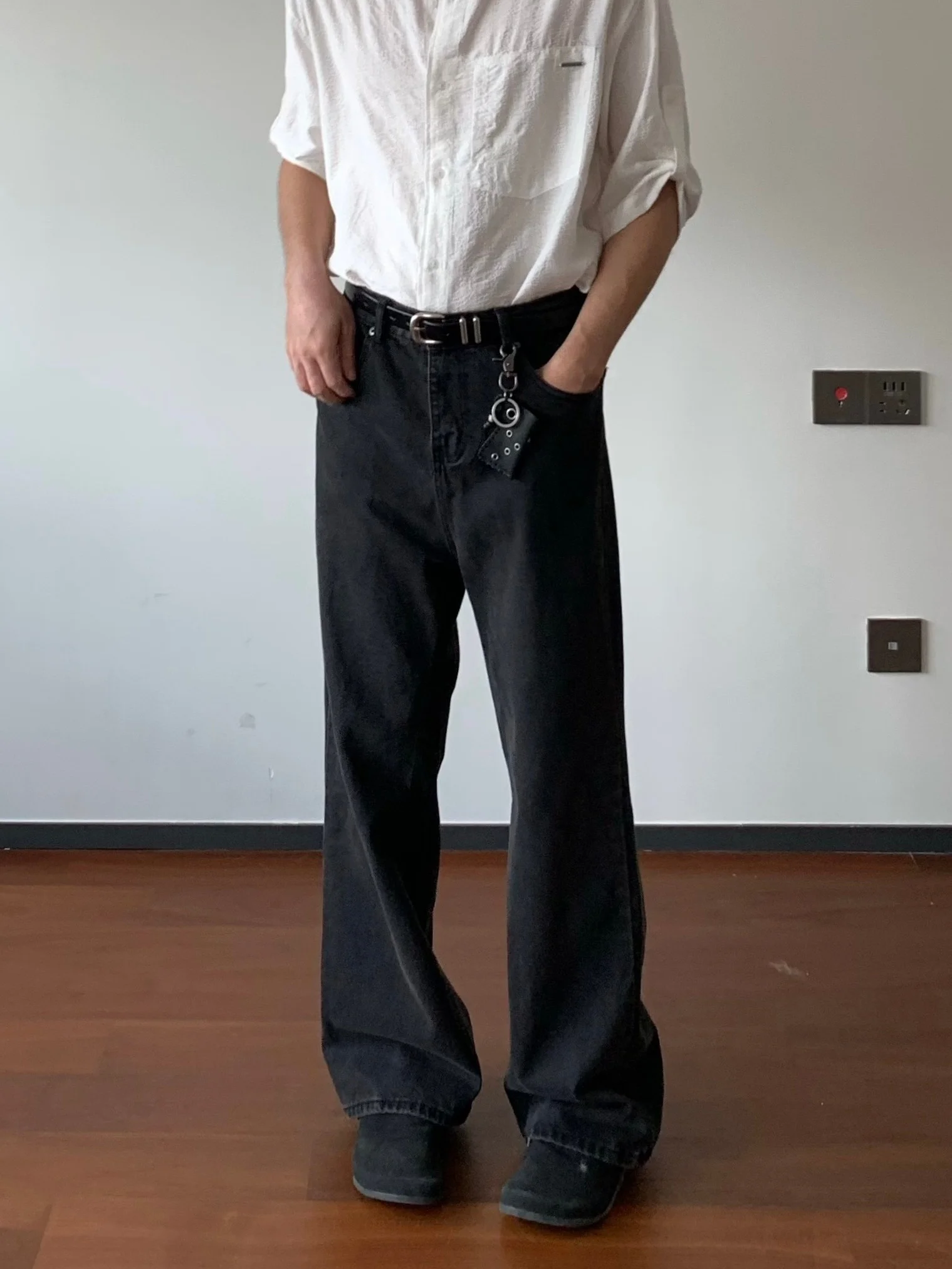 

Cleanfit Vintage Washed Black Grey Men's Jeans High Street Loose Straight Leg Long Trousers Youth Fashion Casual Jeans