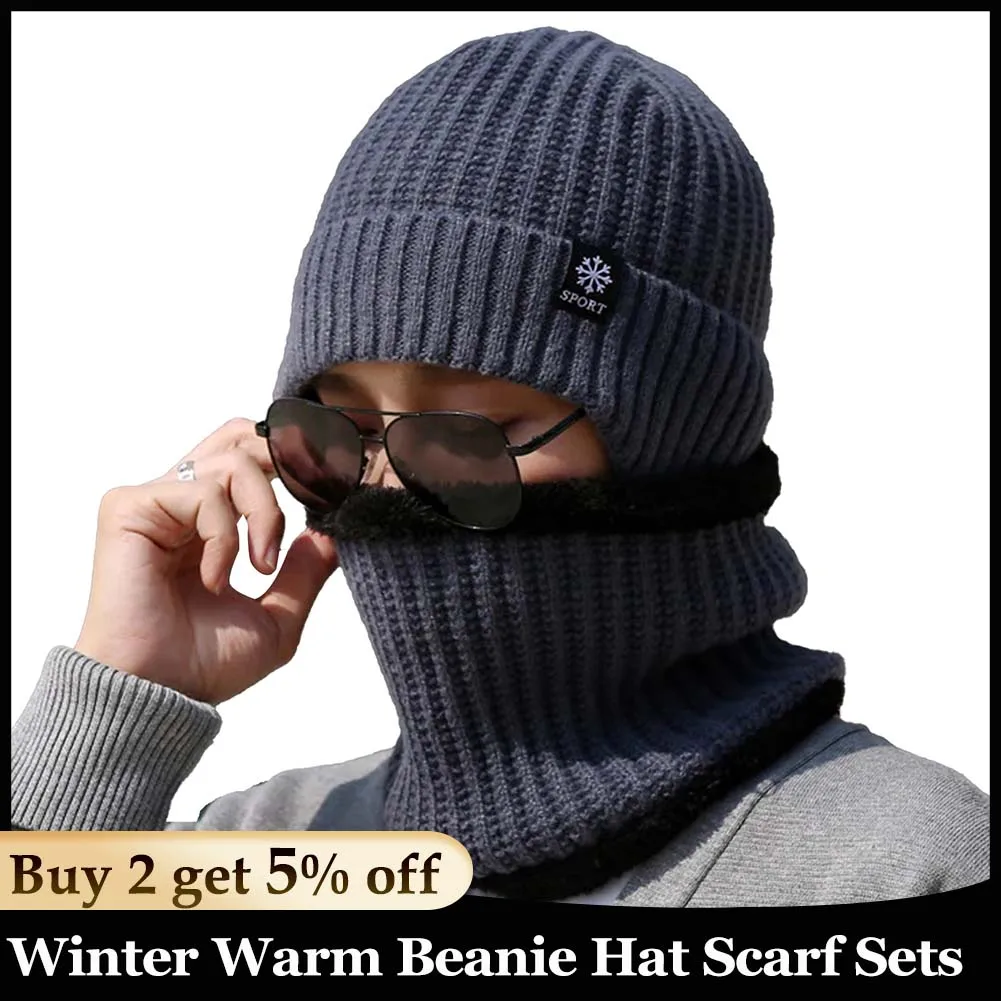 Two-Piece Set Fashion Women Knitted Hat Scarf Caps Neck Warmer Winter Hats For Men Women Skullies Beanies Warm Fleece Cap