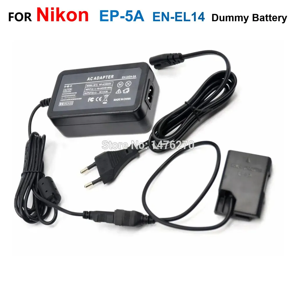 

EP-5A DC Coupler EN-EL14 Dummy Battery+Power Adapter For Nikon P7800 P7700 D5600 D5500 D5300 D5200 D5100 D3400 D3300 D3200 D3100