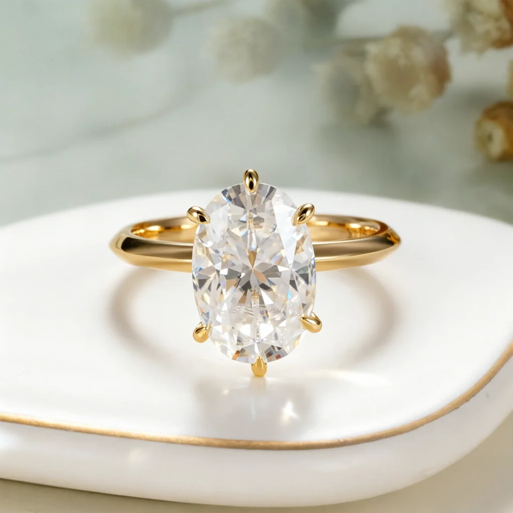 

CxsJeremy Solid 14K Au585 Yellow Gold Knife-Edge 8*12mm 4.5CT Oval Moissanite Solitaire Engagement Ring Classic Fashion Jewelry