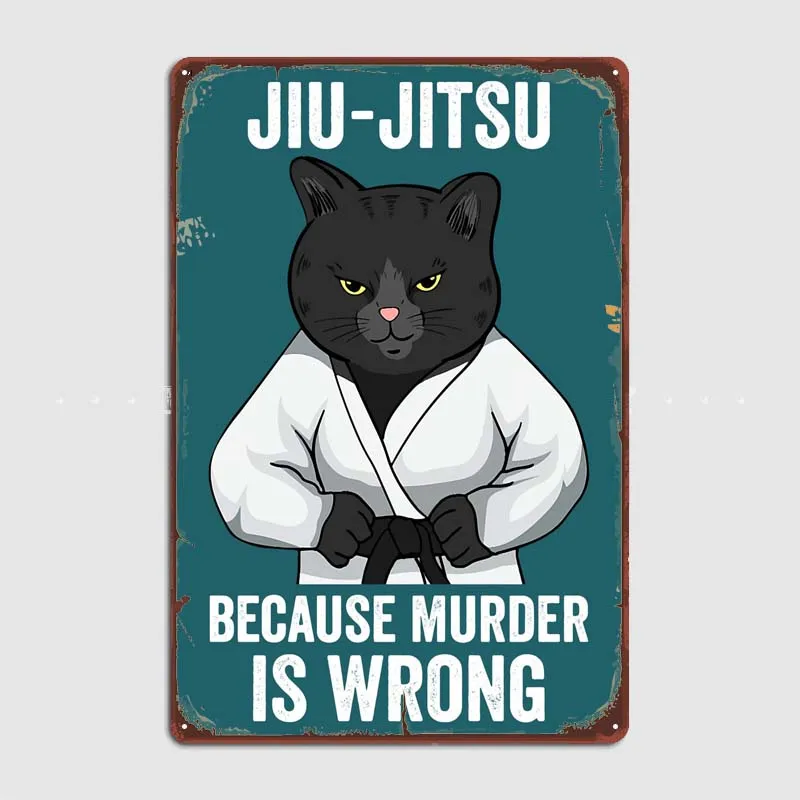 

Забавное украшение для ванной Jiu Jitsu в виде черной кошки, ретро-постер из олова, металлический декор для комнаты, забавные металлические знаки для украшения стен