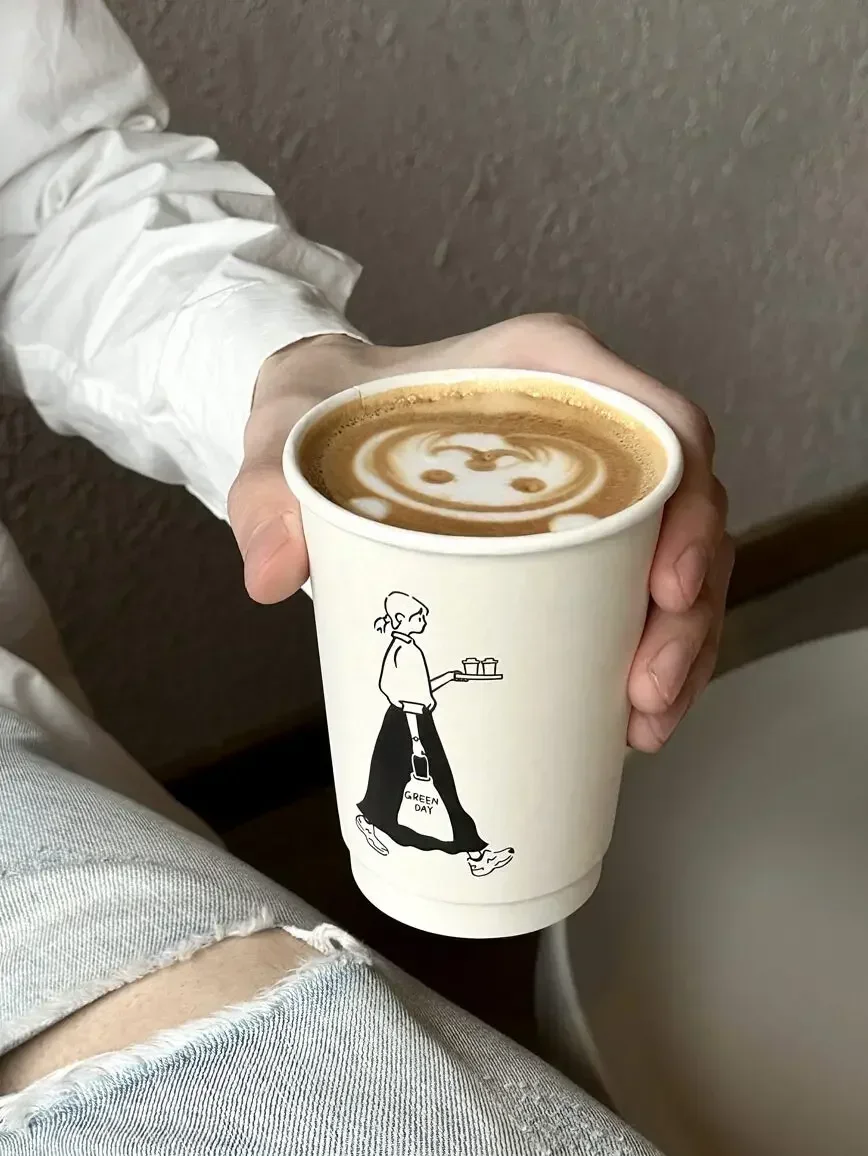 50 Sets of Coffee Packaging Cups Thickened and Heat-resistant Disposable Cups Paper Handdrawn Boys and Girls Juice Milk Mug