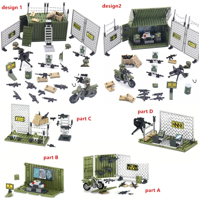 Kit de blocs de construction de figurines SWAT, soldats militaires de l'armée, conteneur d'arme, modèle de base de guerre, jouets en briques, cadeau pour enfants, WW2, 4 en 1