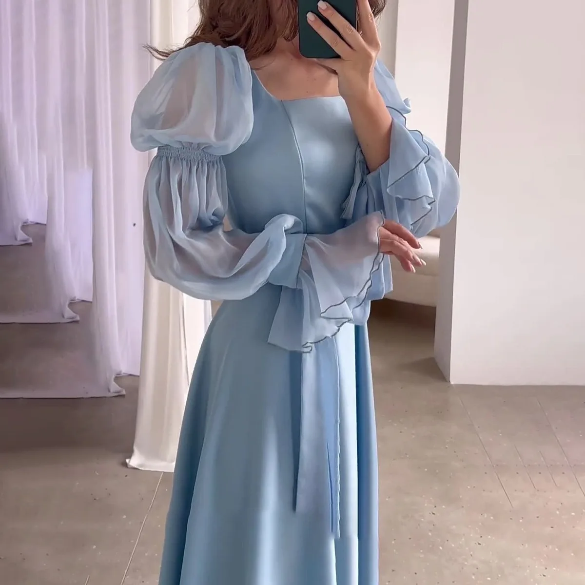 2025 여성 무릎 길이 프렌치 스타일 요정 숲에서 영감을 받은 맥시 드레스 플로우 보헤미안 롱 드레스 캐주얼 야외 웨딩 게스트 착용