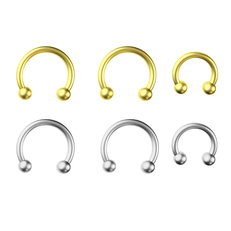 Lote de 5 piezas de acero inoxidable 18G, anillos circulares tipo herradura para nariz, septum, labio, cartílago, hélix, daith, tragus, joyería para piercing