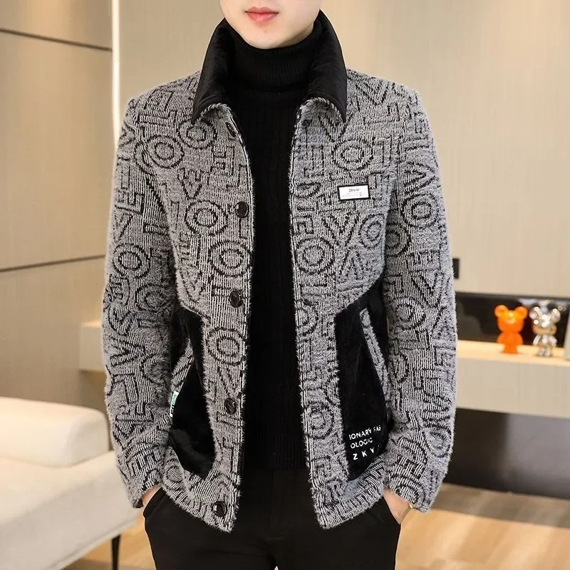

Embroidered Woolen Coat Winter New Business Casual Men Male High-End Sable Fur Slim Jacket Large Size Fashion Patchwork Outwear