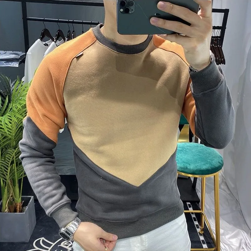 Mannelijke Sweatshirt Splitsen Ronde Hals Contrasterende Kleuren Heren Trui Luxe Herfst Designer Katoen Streetwear Goedkoop