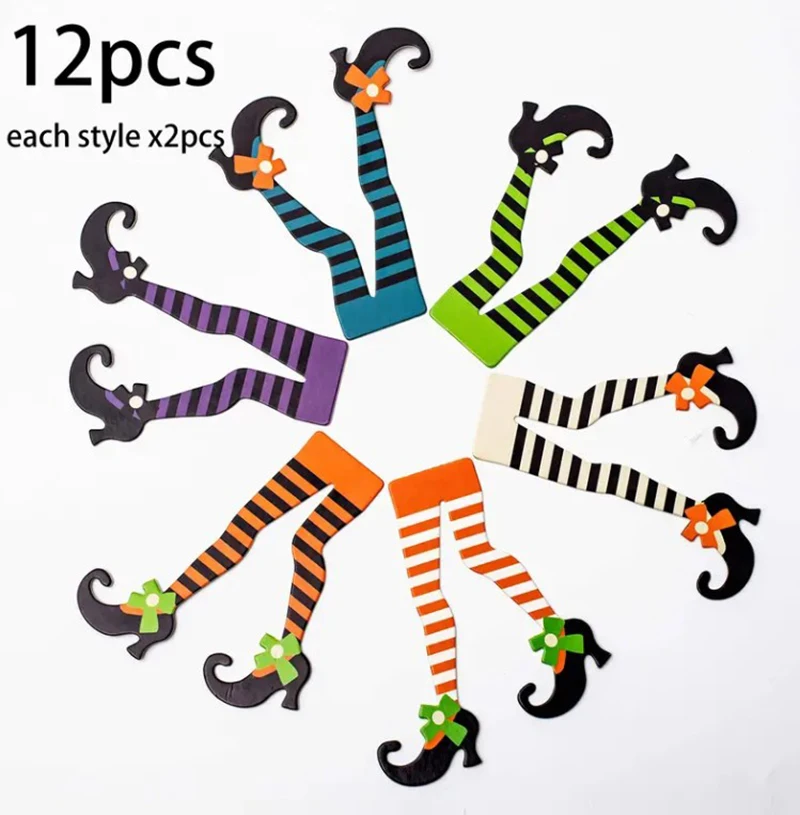 12pcs Halloween Witch Feet Cake Toppers Stripe Witches Legs Cupcake Topper DIY Mens Gift Party Decoration Halloween Props