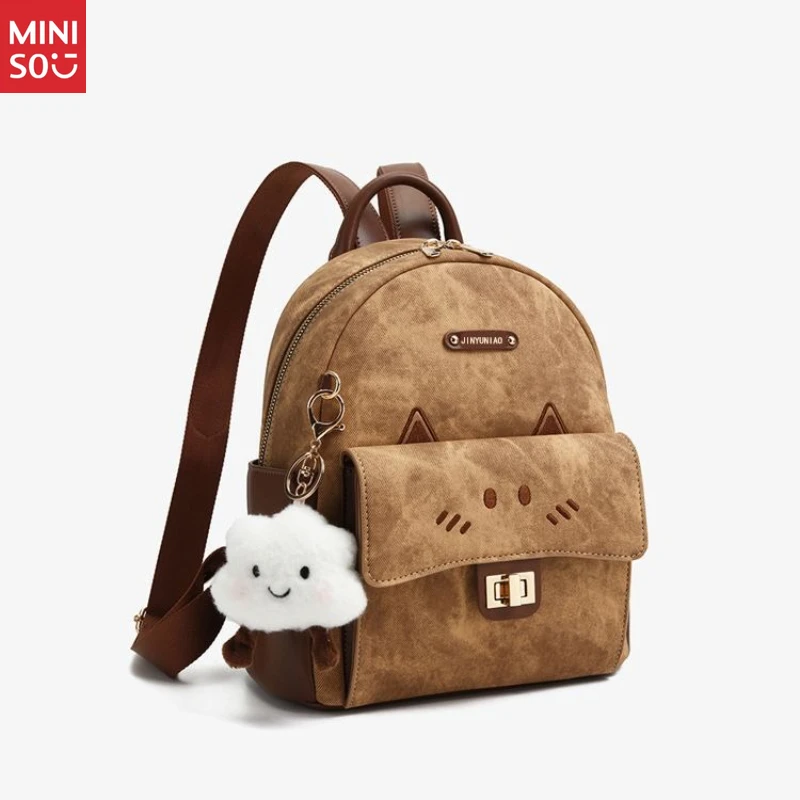

Miniso 2025 Fall Women's Bag, Brown Milady Cat Mini Backpack, Crossbody & Shoulder Purse