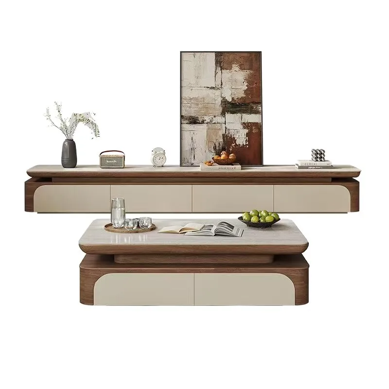 

Coffee table living room, small apartment, cream wind medium and ancient style minimalist walnut coffee table TV cabinet