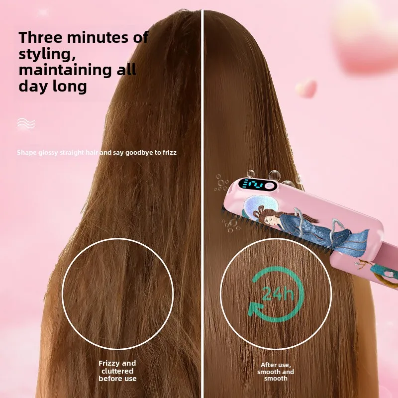 휴대용 USB 머리 스트레이트닝 빗, 화상 방지 브러시, 전기 스트레이트닝 빗, 스트레이트 컬링 이중 용도