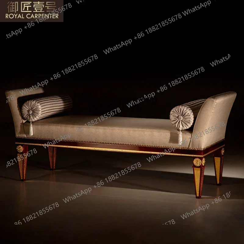 CC182French Bedroom Furniture Solid Wood Fabric Shoe Changing Stool Double Stool European Bedside Stool R